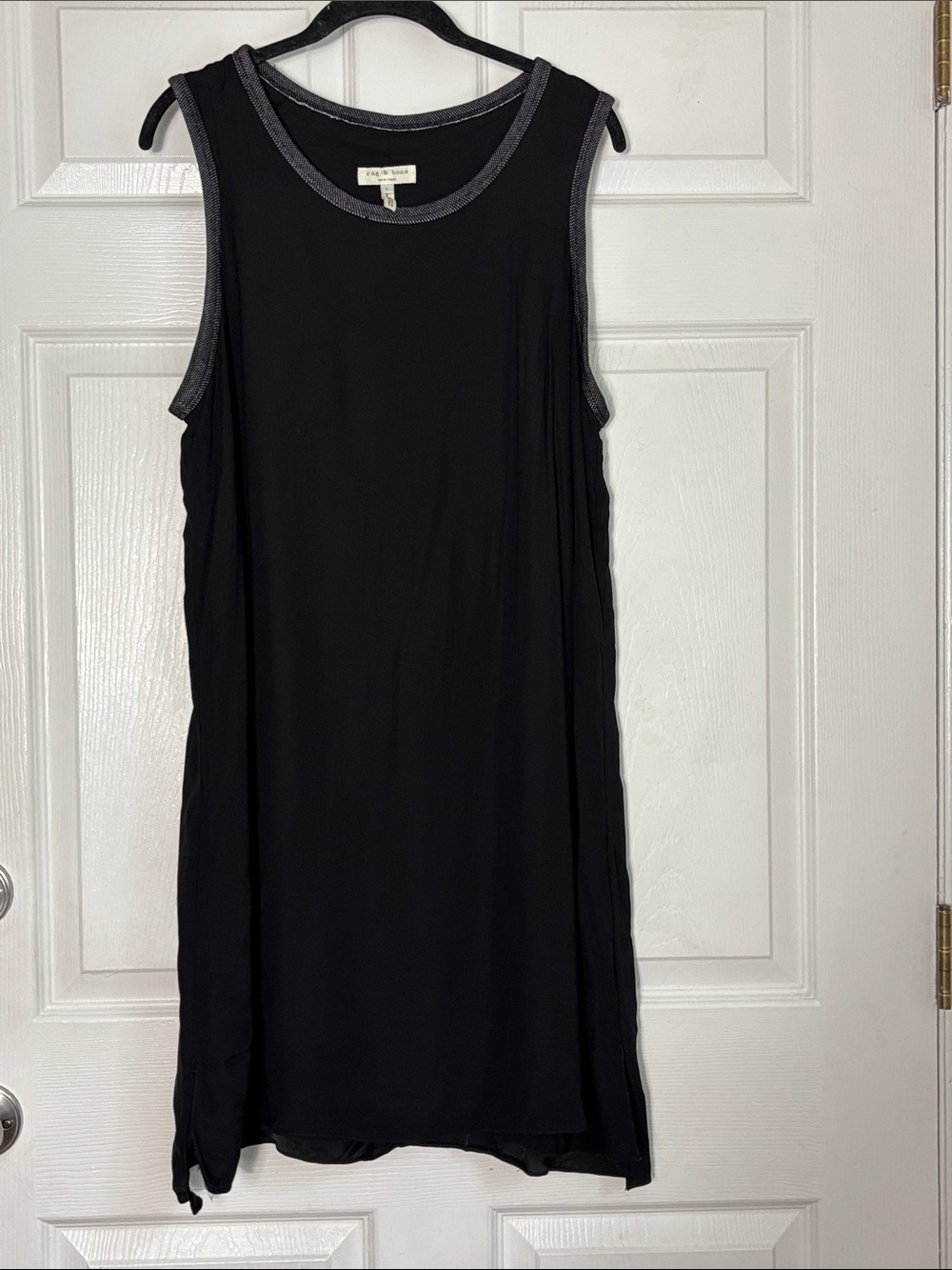 rag & bone Black Sleeves Sheath Dress with Contrast Trim Viscose Size Large